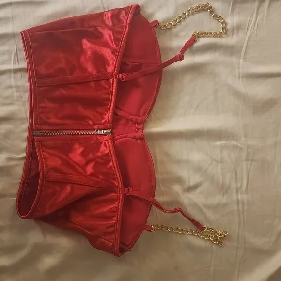 Silky red corset top - Picture 4 of 6